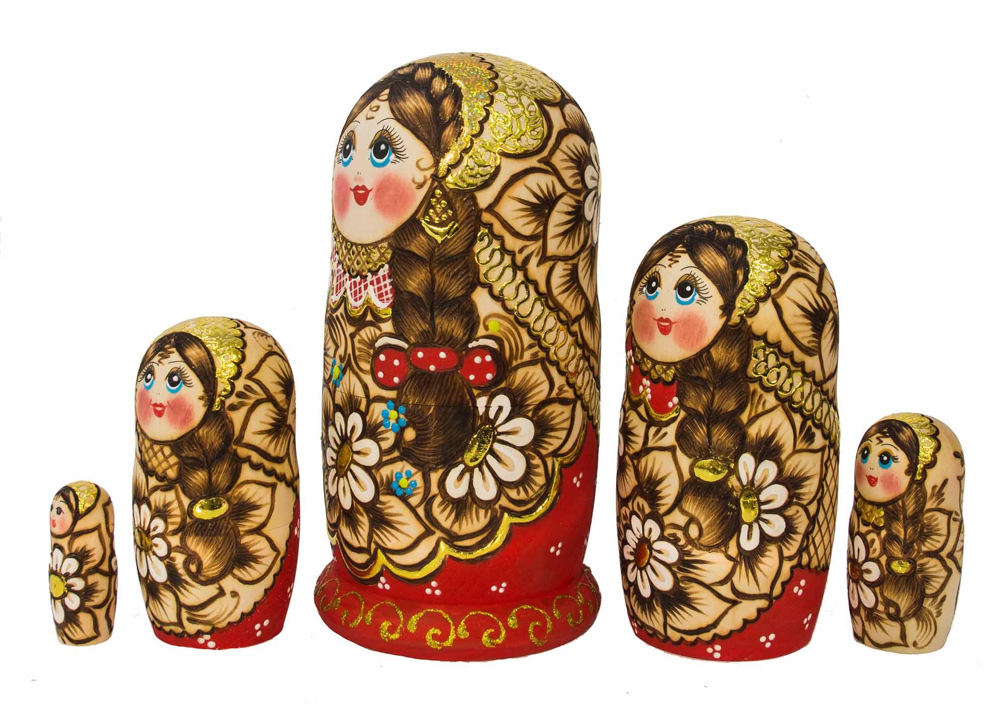 Buy Woodburned Floral Nesting Doll 5pc./7" at GoldenCockerel.com