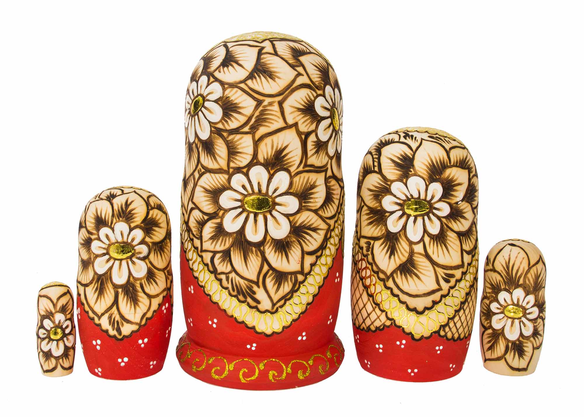 Buy Woodburned Floral Nesting Doll 5pc./7" at GoldenCockerel.com