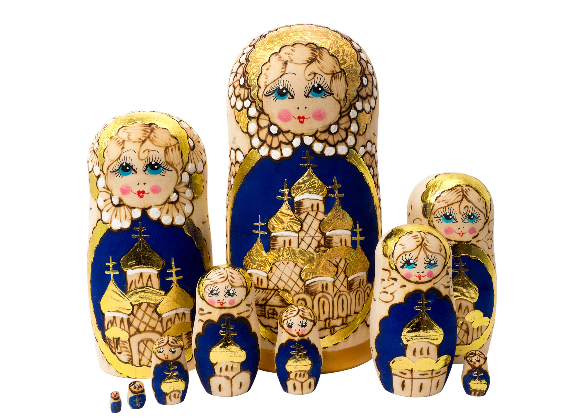 Buy 2nd Quality Woodburned Cathedral Church Nesting Doll 10pc./10"  at GoldenCockerel.com
