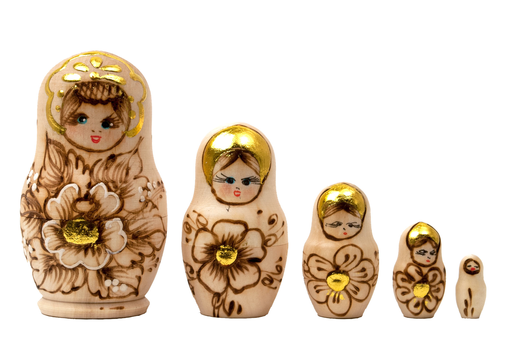 Buy Woodburned Floral Matryoshka Doll 5pc./4" at GoldenCockerel.com