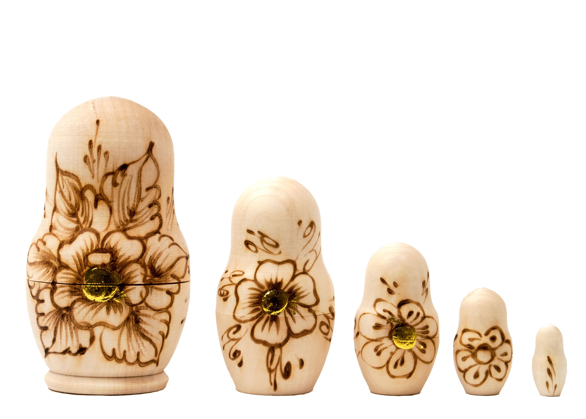 Buy Woodburned Floral Matryoshka Doll 5pc./4" at GoldenCockerel.com