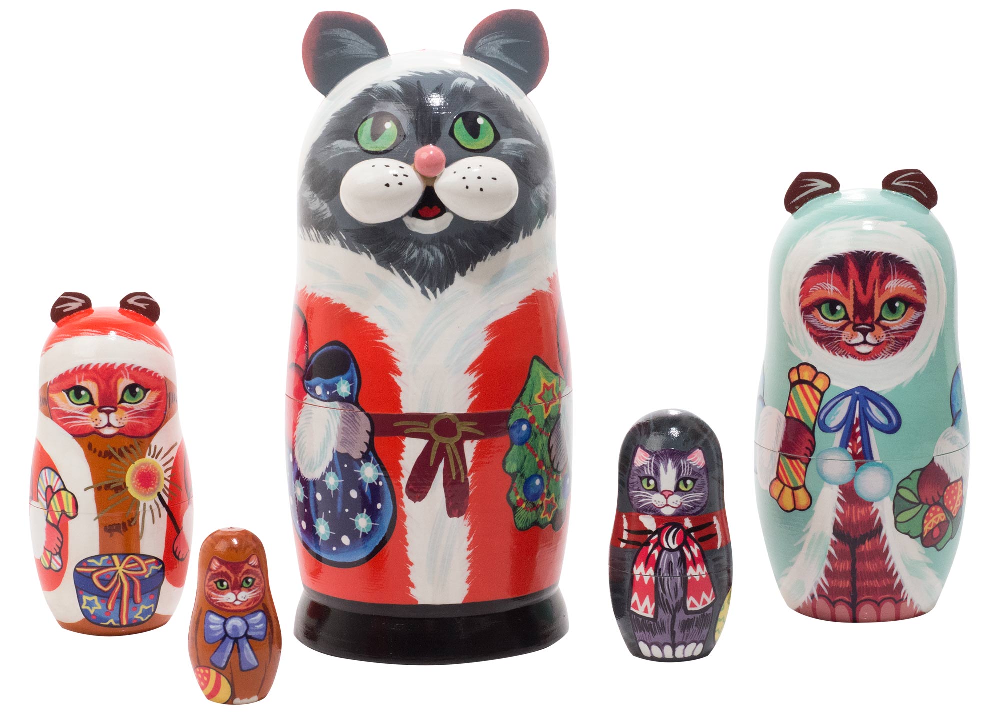 Buy Christmas Cats Nesting Doll 5pc./5" at GoldenCockerel.com