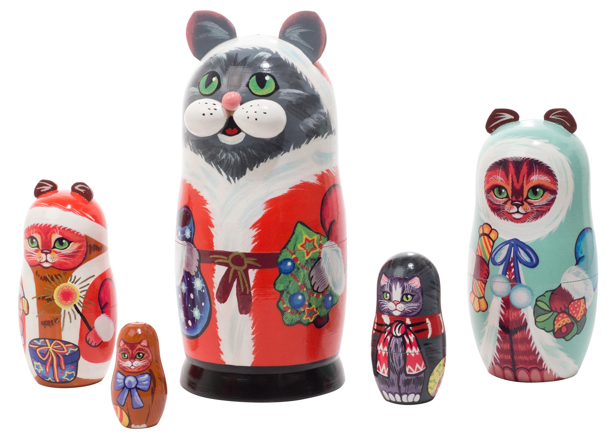 Buy Christmas Cats Nesting Doll 5pc./5" at GoldenCockerel.com