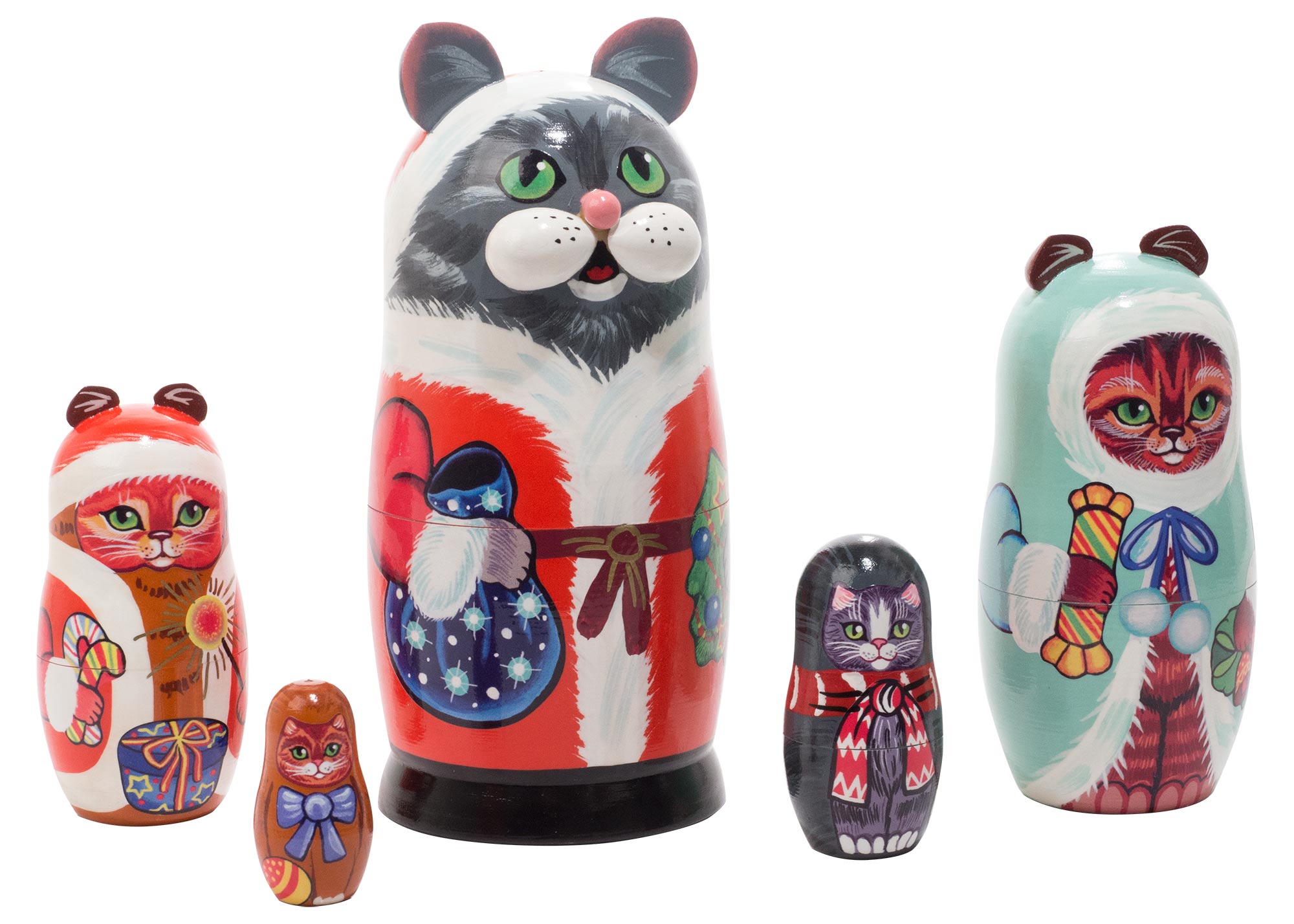 Buy Christmas Cats Nesting Doll 5pc./5" at GoldenCockerel.com