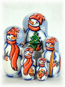 Buy Snow Man Nesting Doll 5 pc. /6"  at GoldenCockerel.com