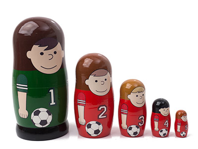 Buy Soccer Counting Nesting Doll 5pc./5" at GoldenCockerel.com