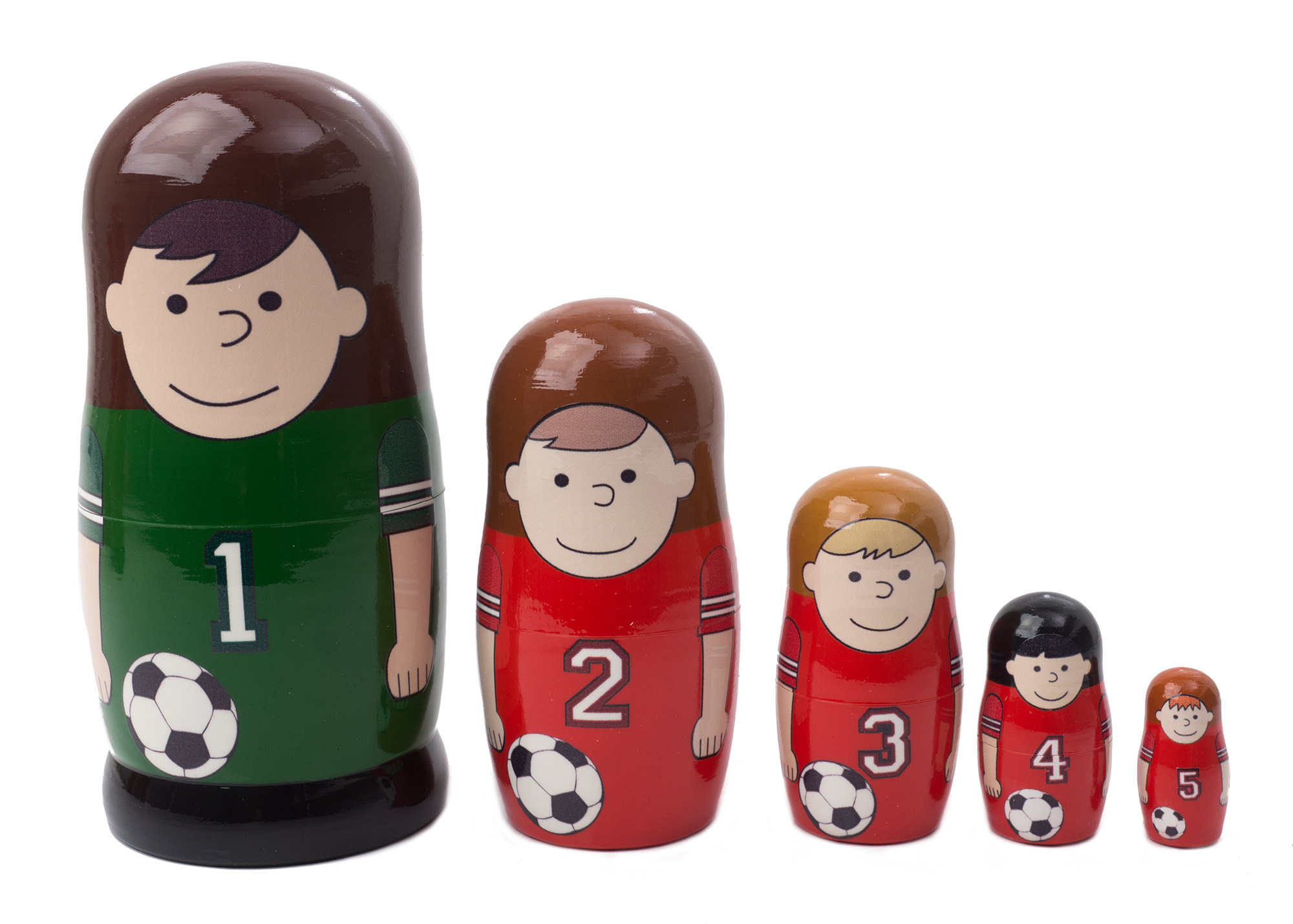 Buy Soccer Counting Nesting Doll 5pc./5" at GoldenCockerel.com