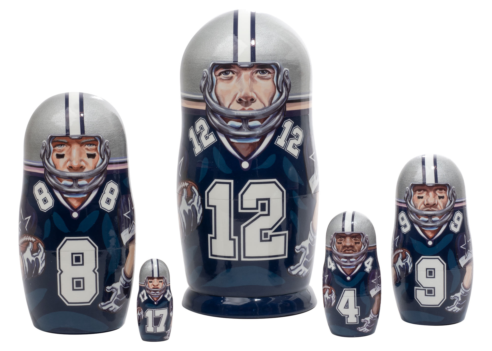 Buy Blue & Silver Football Nesting Doll 5pc./6” at GoldenCockerel.com