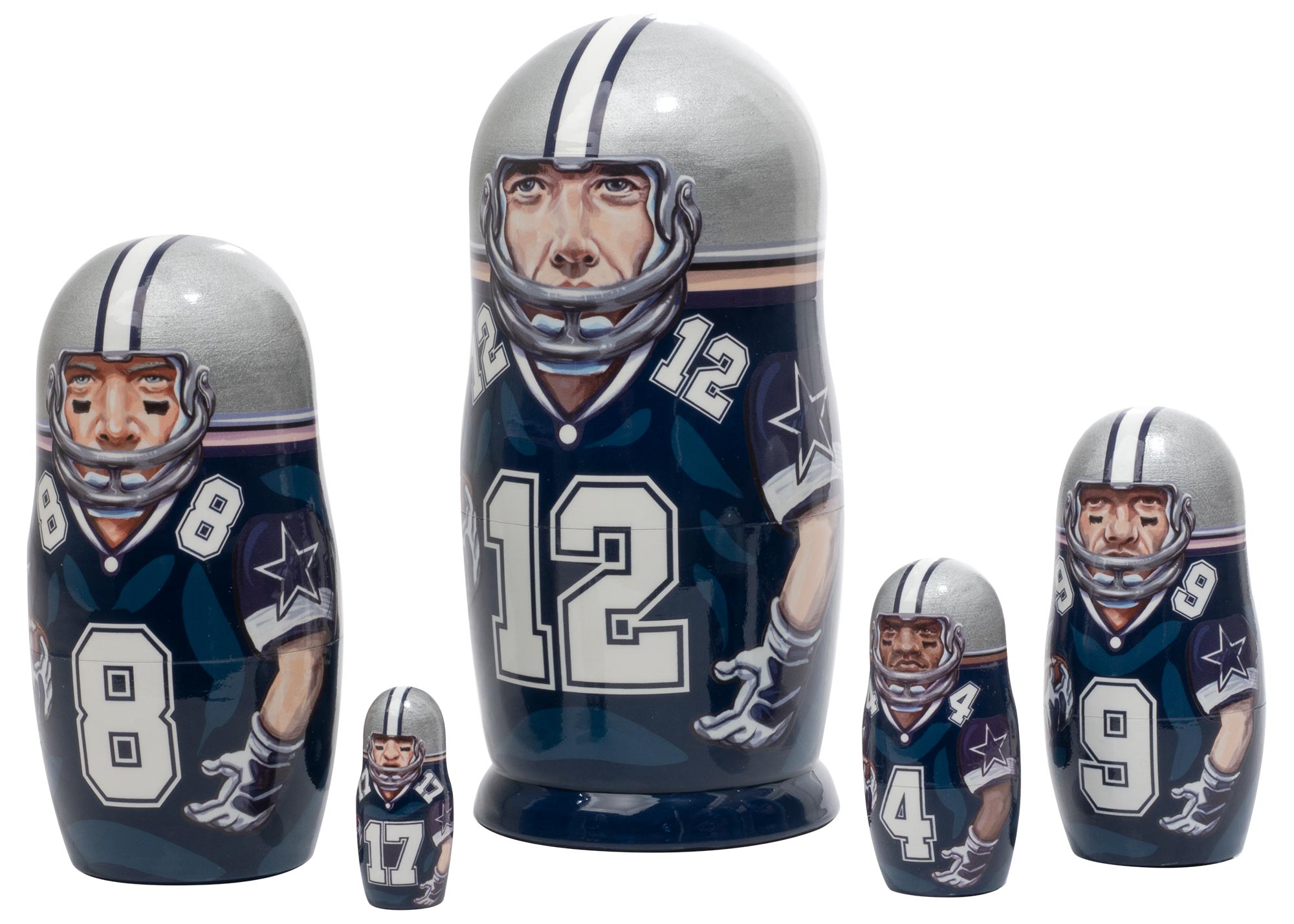 Buy Blue & Silver Football Nesting Doll 5pc./6” at GoldenCockerel.com