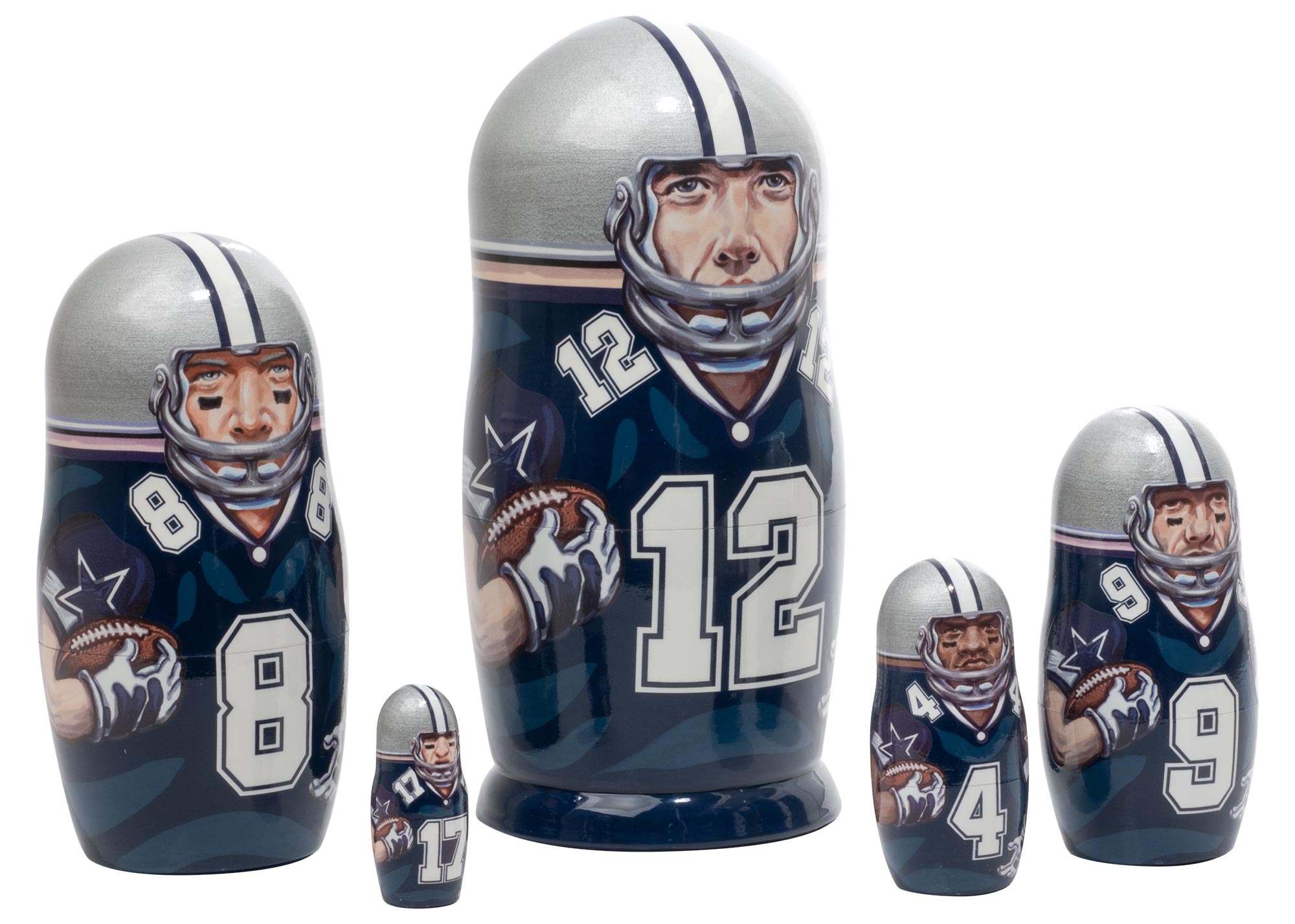 Buy Blue & Silver Football Nesting Doll 5pc./6” at GoldenCockerel.com