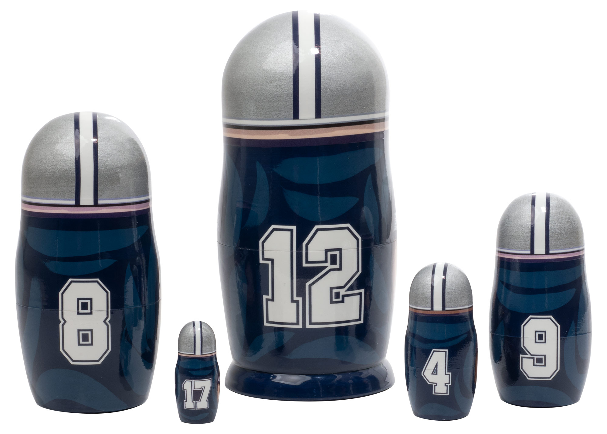 Buy Blue & Silver Football Nesting Doll 5pc./6” at GoldenCockerel.com