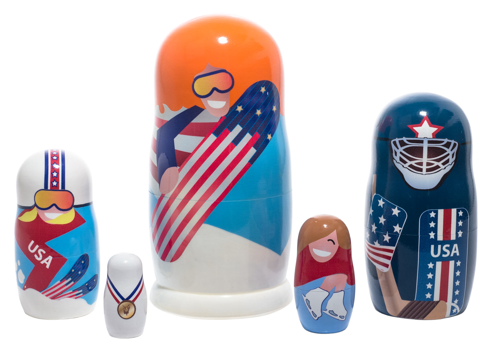 Buy Winter Olympic Sports Nesting Doll 5pc./6" at GoldenCockerel.com