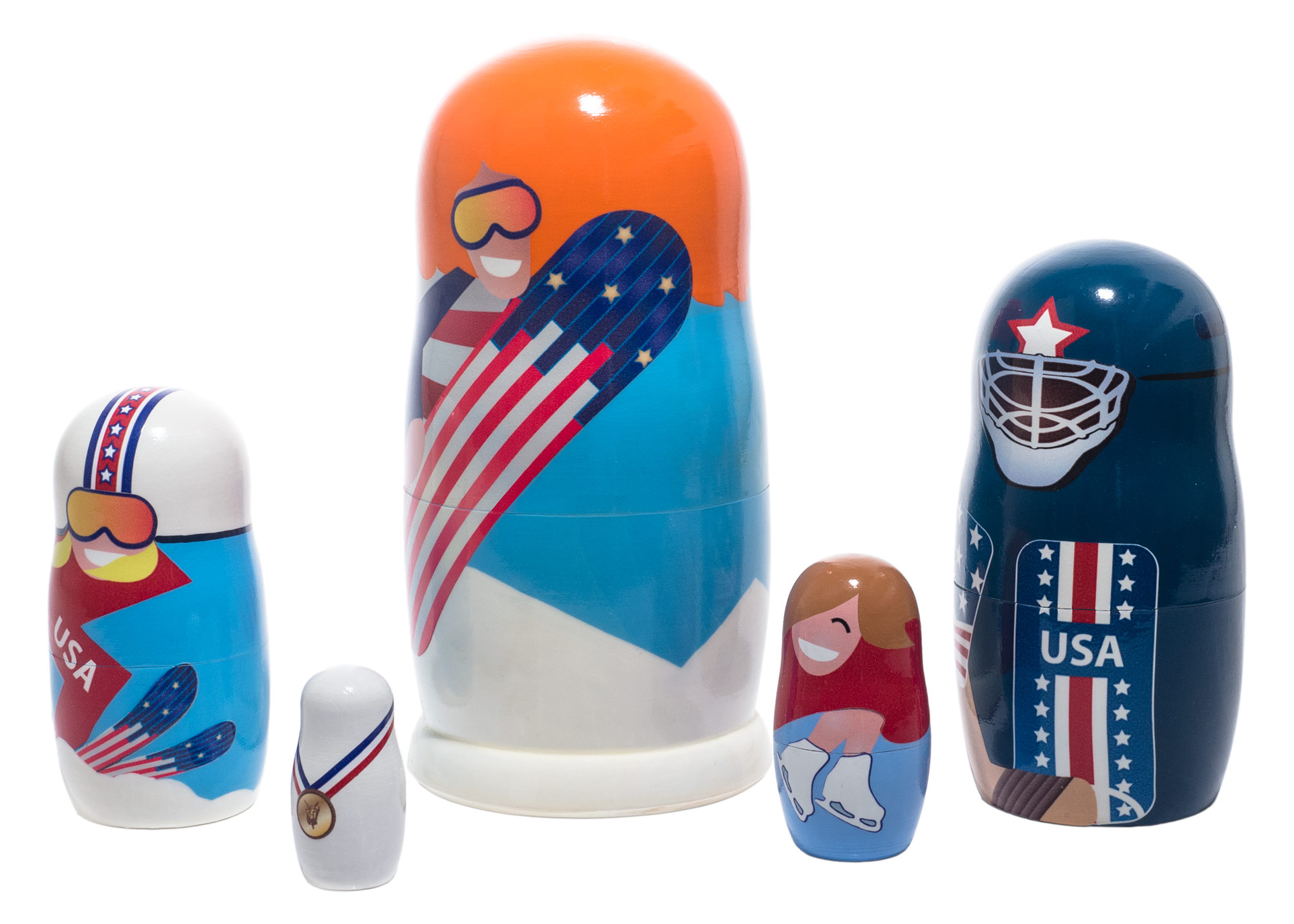 Buy Winter Olympic Sports Nesting Doll 5pc./6" at GoldenCockerel.com