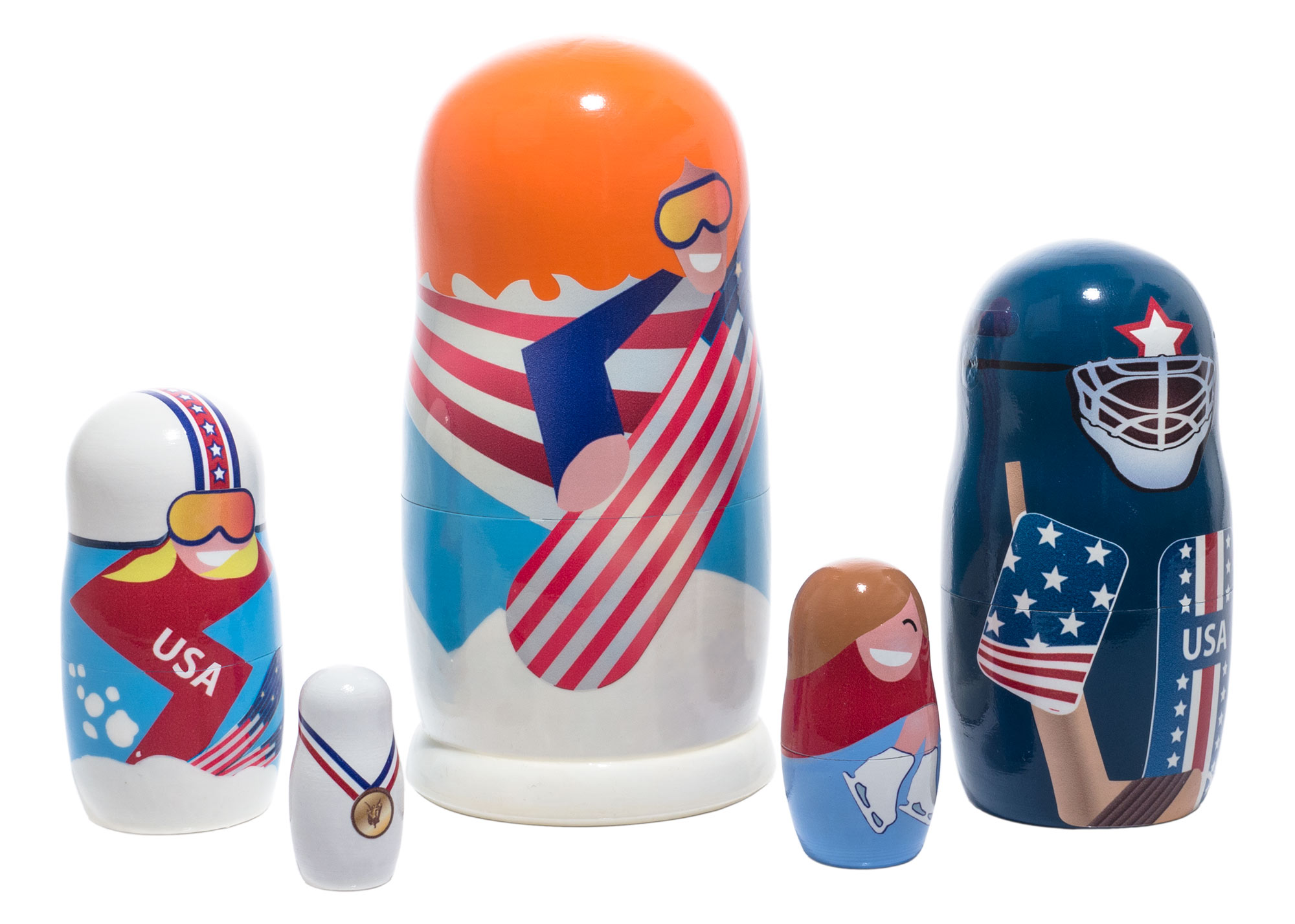 Buy Winter Olympic Sports Nesting Doll 5pc./6" at GoldenCockerel.com