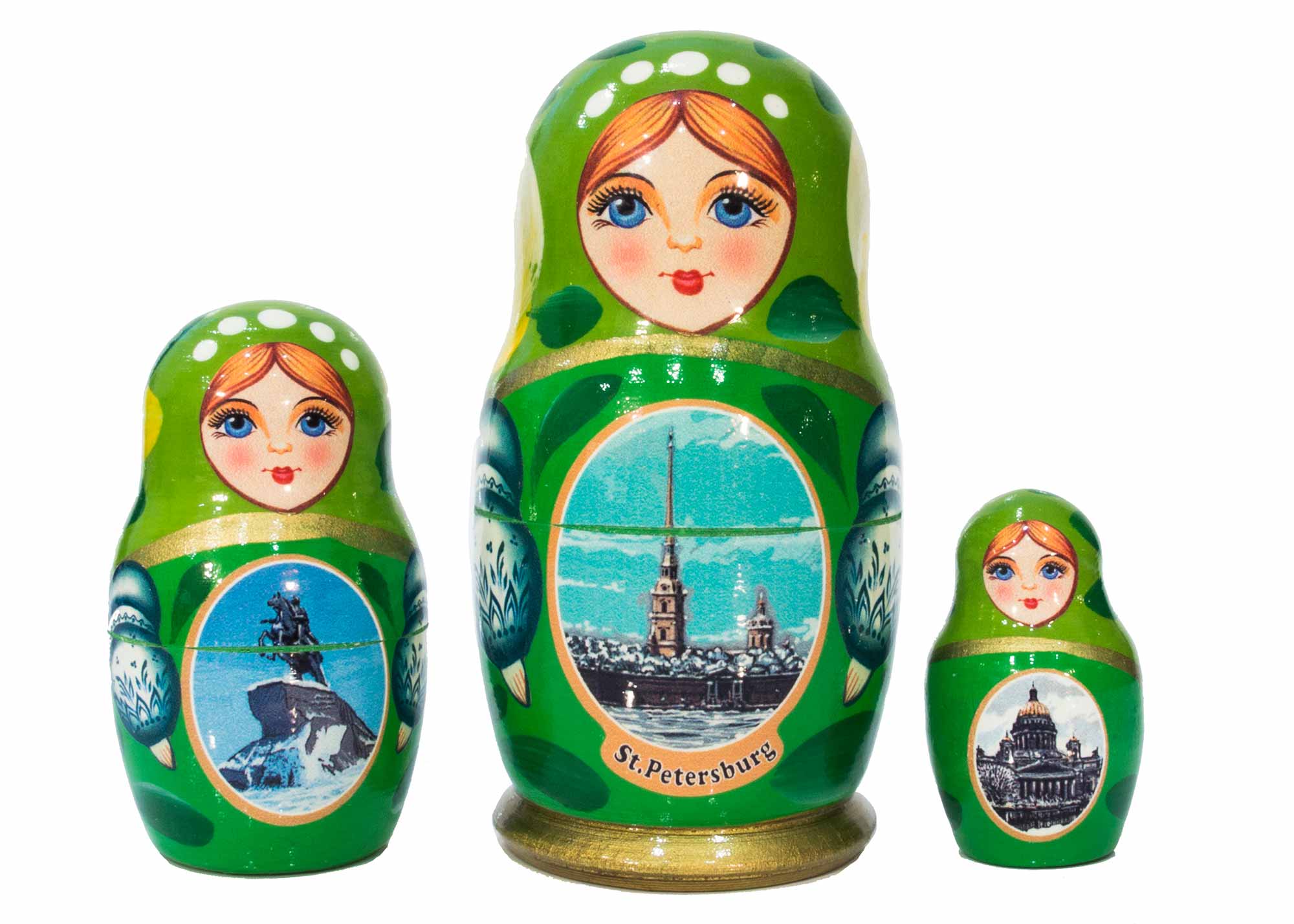 Buy Saint Petersburg Nesting Doll 3pc./4" - Green at GoldenCockerel.com