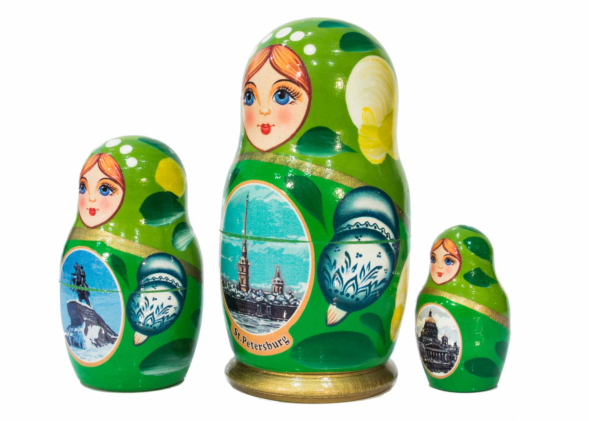 Buy Saint Petersburg Nesting Doll 3pc./4" - Green at GoldenCockerel.com