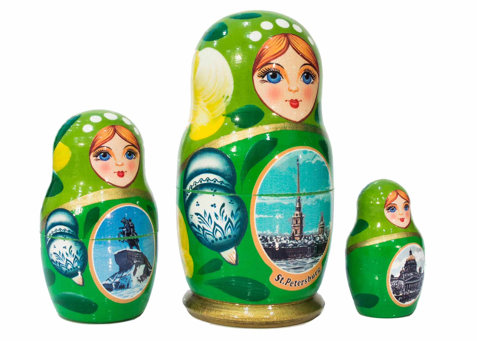 Buy Saint Petersburg Nesting Doll 3pc./4" - Green at GoldenCockerel.com