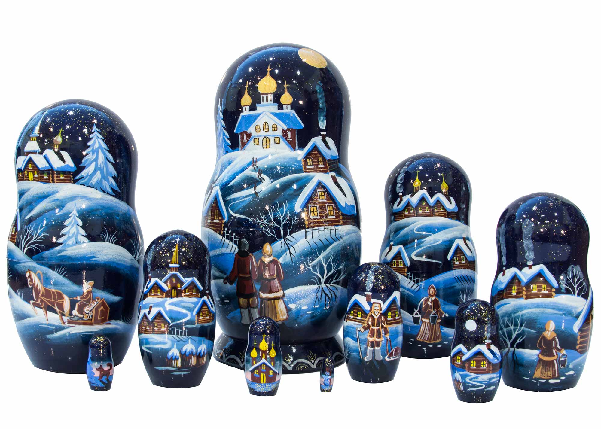 Buy Christmas Eve Scenic Nesting Doll 10pc./10" at GoldenCockerel.com