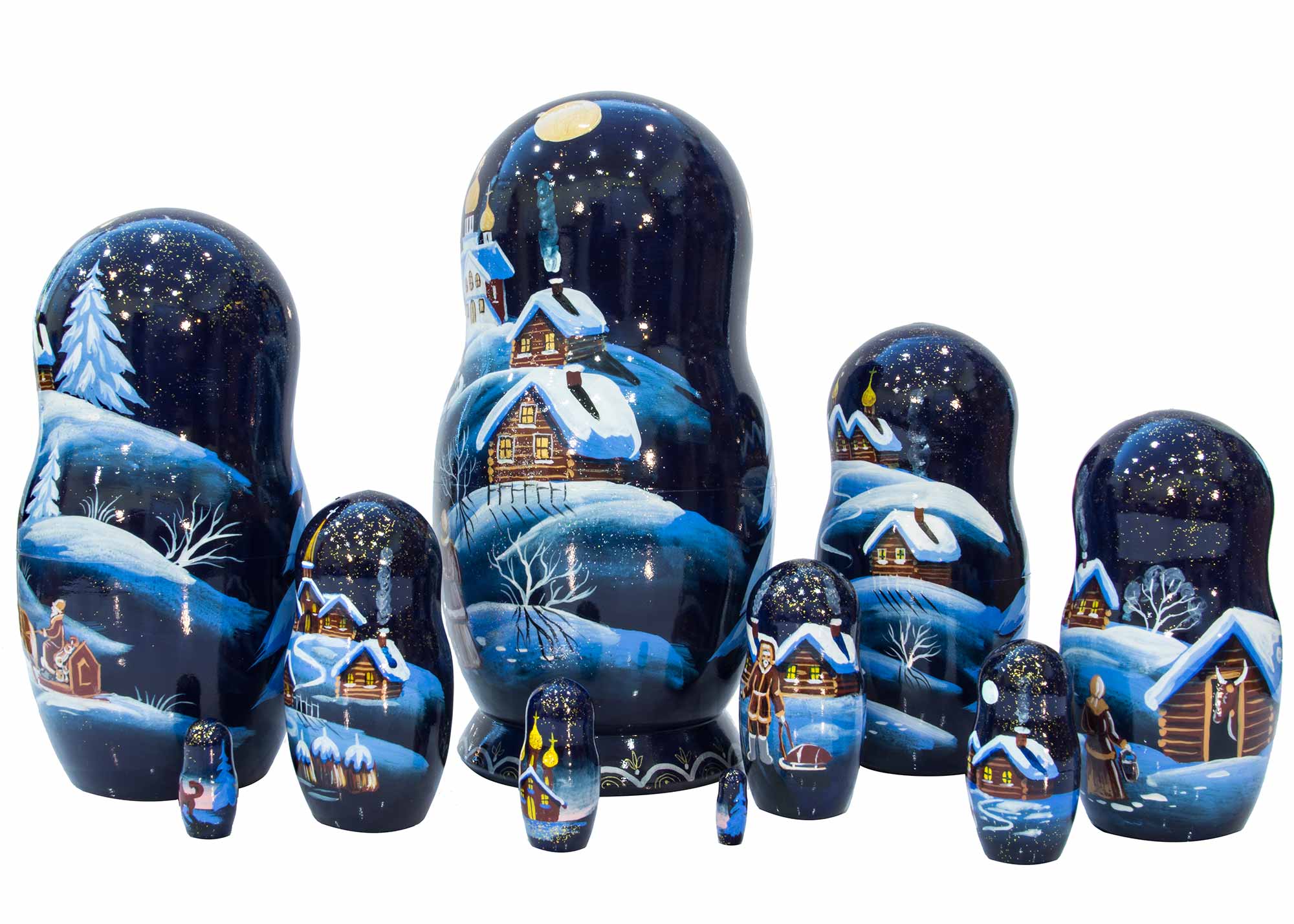 Buy Christmas Eve Scenic Nesting Doll 10pc./10" at GoldenCockerel.com