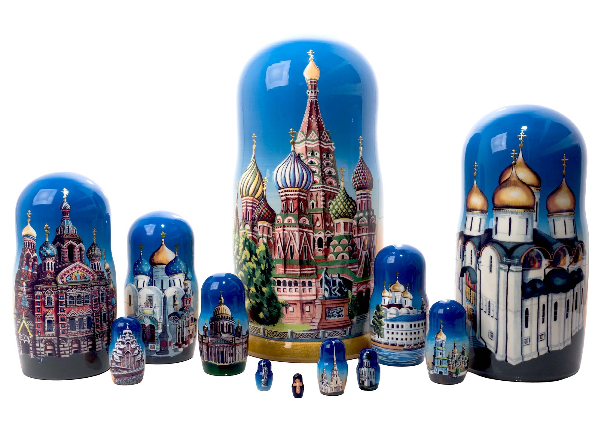 Buy Russian Orthodox Cathedrals Nesting Doll 12pc./11" at GoldenCockerel.com