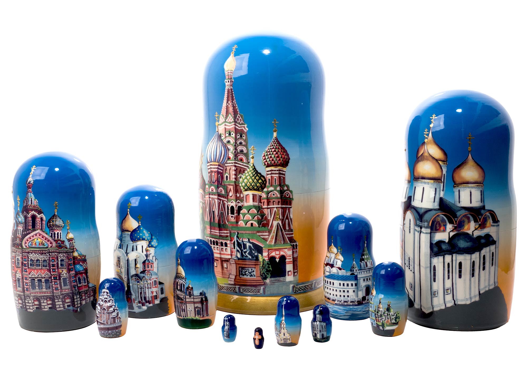 Buy Russian Orthodox Cathedrals Nesting Doll 12pc./11" at GoldenCockerel.com