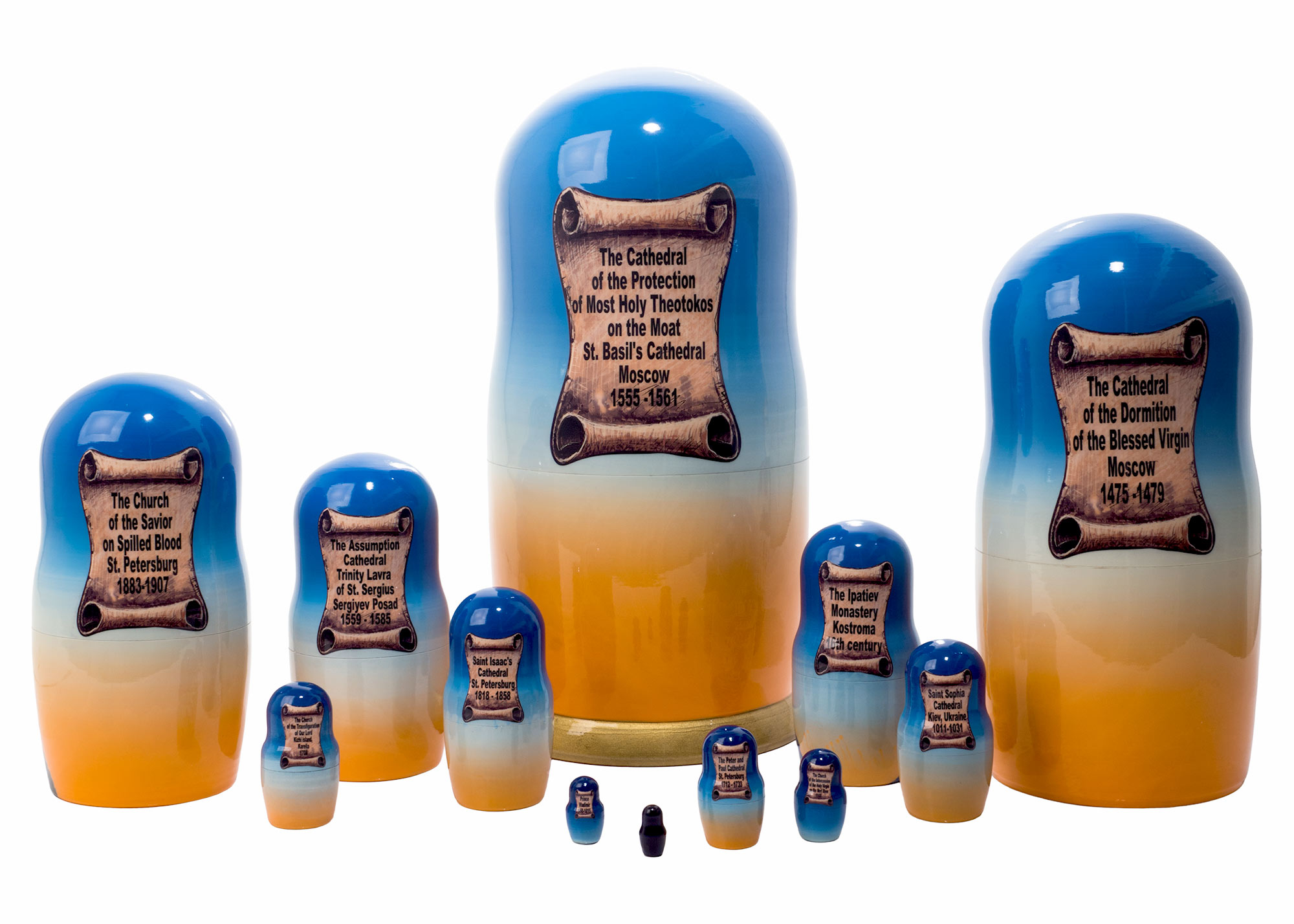 Buy Russian Orthodox Cathedrals Nesting Doll 12pc./11" at GoldenCockerel.com