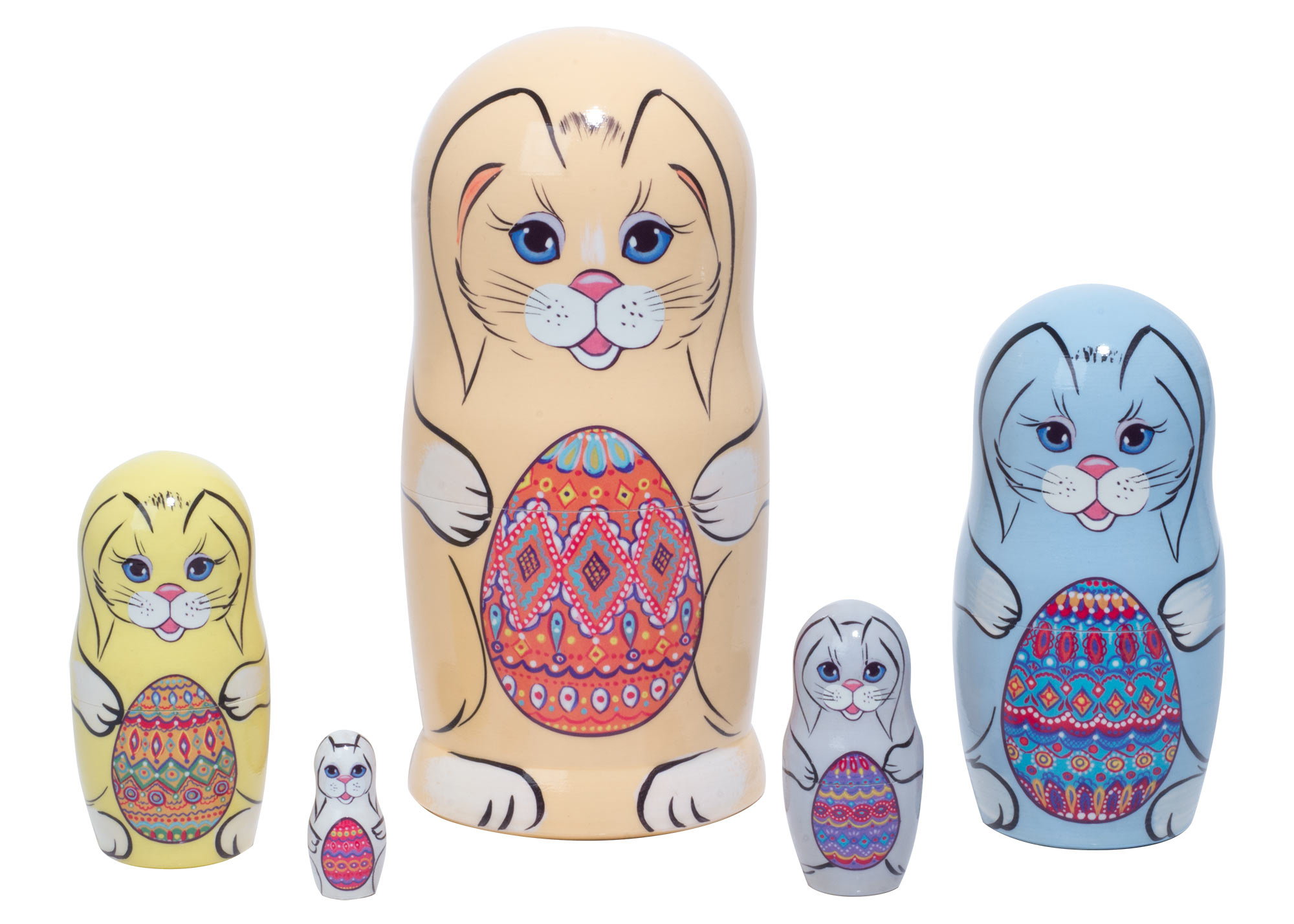 Buy Easter Bunnies with Eggs Nesting Doll 5pc./5" at GoldenCockerel.com