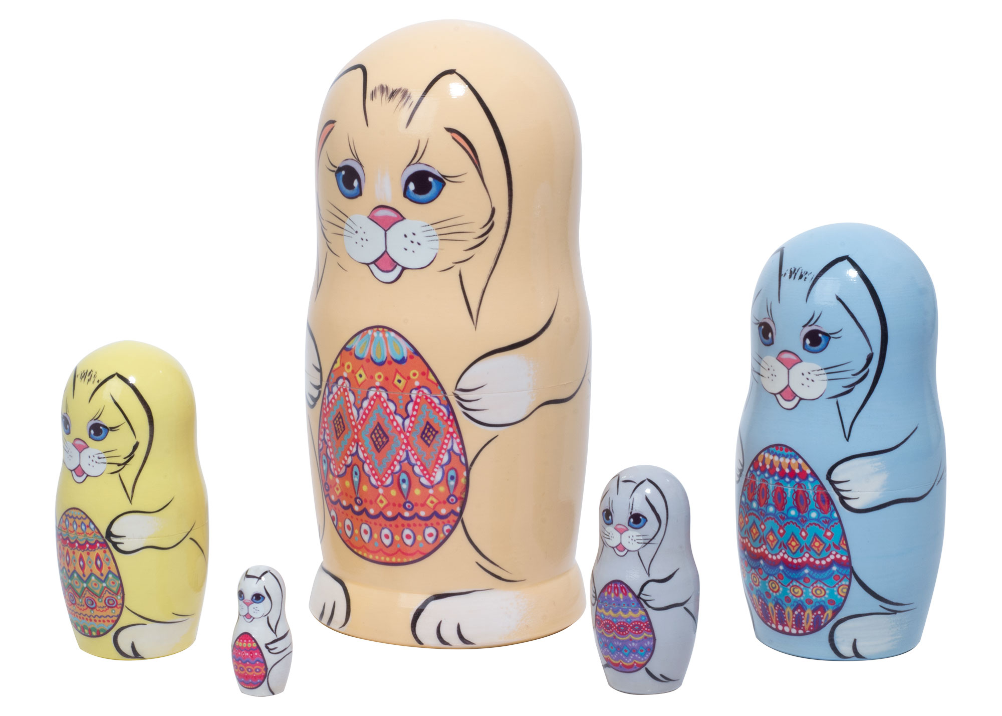 Buy Easter Bunnies with Eggs Nesting Doll 5pc./5" at GoldenCockerel.com