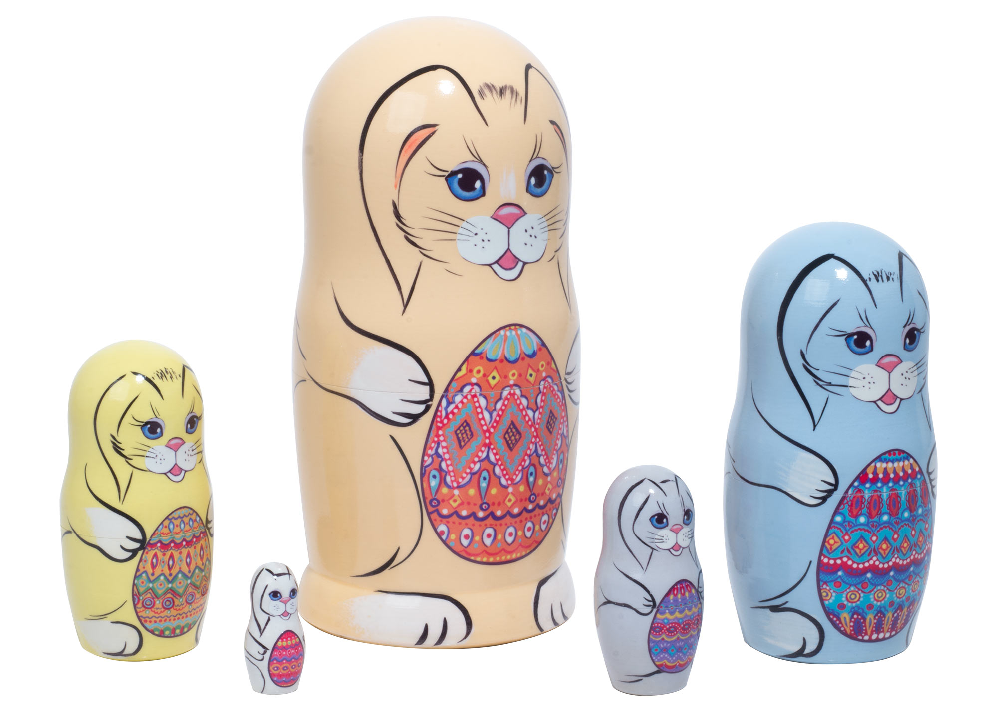 Set of 3 Bunnies with Easter Eggs Matryoshka Russian Nesting Dolls