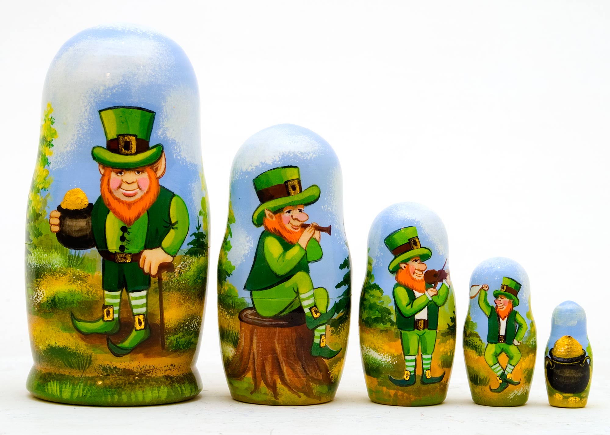 Buy Leprechaun Nesting Doll 5pc./5" at GoldenCockerel.com