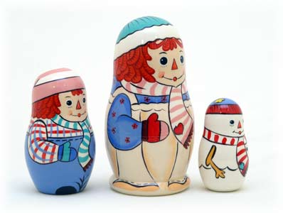 Buy Christmas Raggedy Ann & Andy Nesting Doll 3pc./4" at GoldenCockerel.com