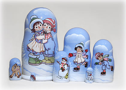 Buy RAGGEDY ANN & ANDY Winter Fun Nesting Doll 7pc./6" at GoldenCockerel.com