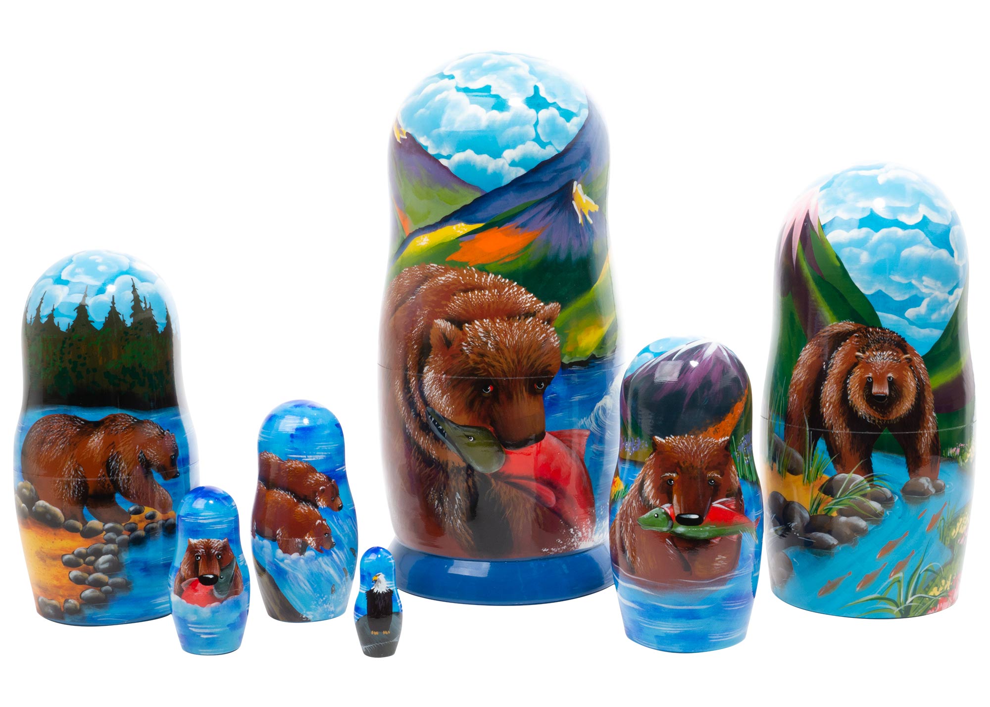 Buy Brown Bear Fishing Nesting Doll 7pc./8” at GoldenCockerel.com