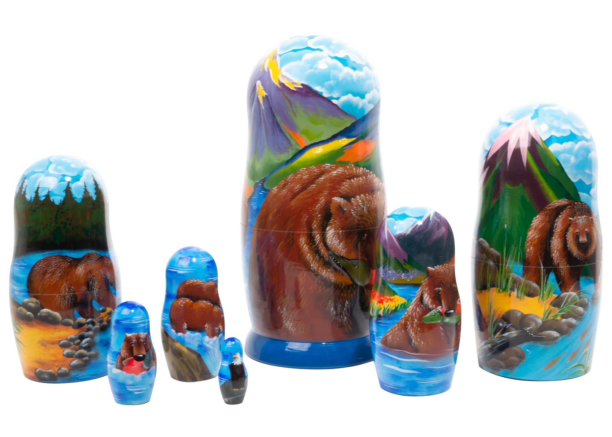 Buy Brown Bear Fishing Nesting Doll 7pc./8” at GoldenCockerel.com