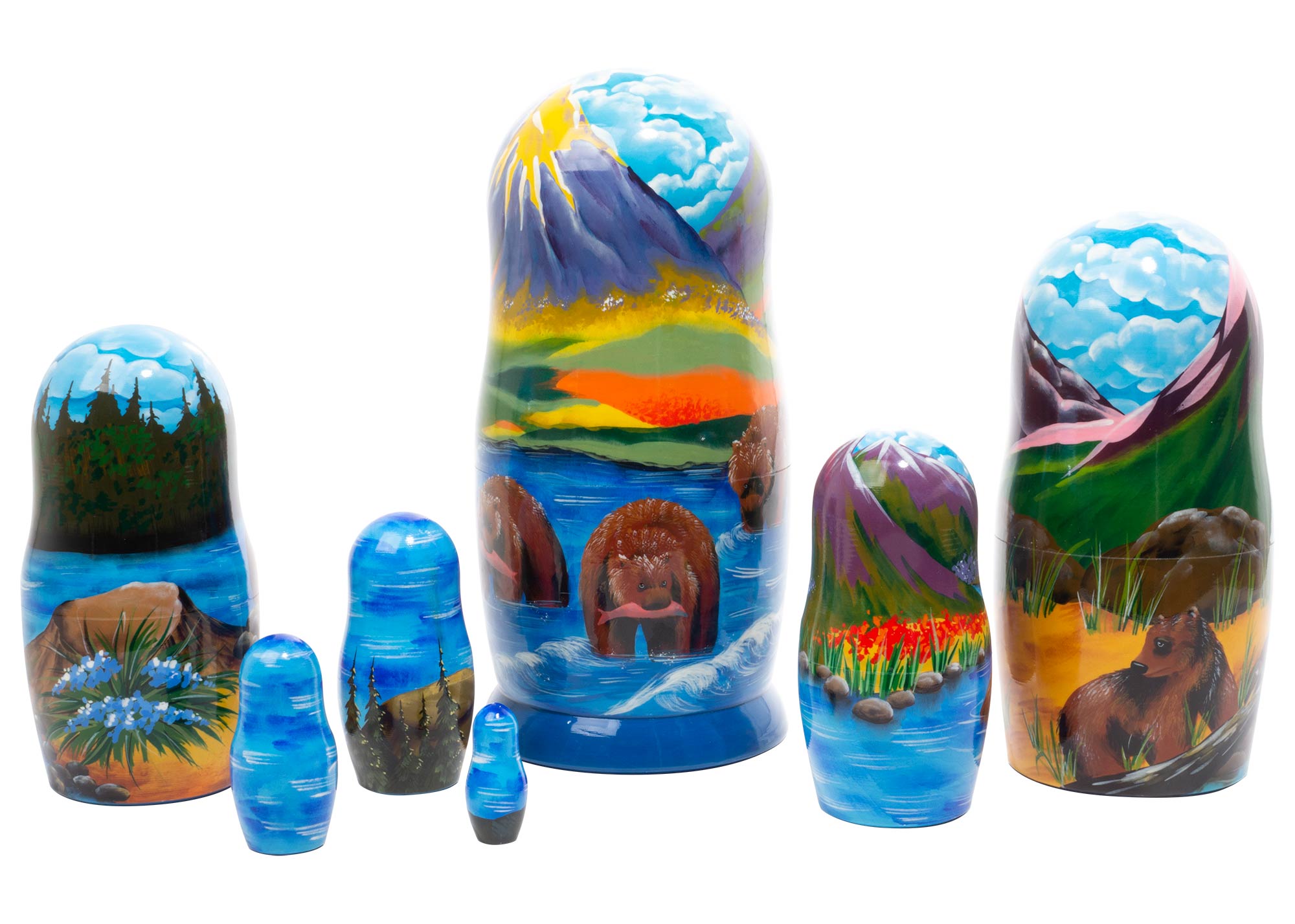 Buy Brown Bear Fishing Nesting Doll 7pc./8” at GoldenCockerel.com