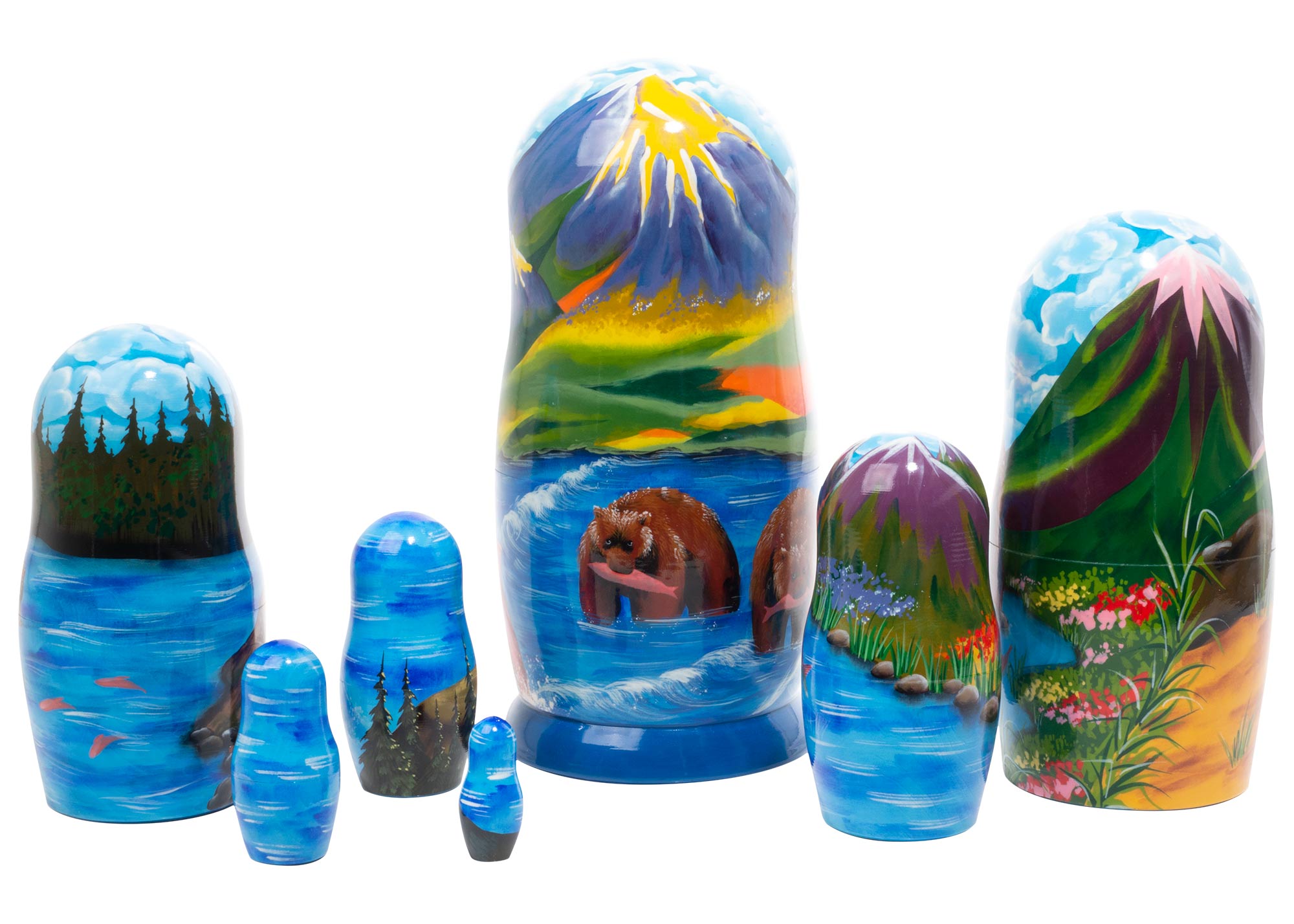 Buy Brown Bear Fishing Nesting Doll 7pc./8” at GoldenCockerel.com