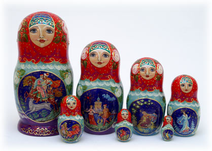 Buy Prince Ivan & Grey Wolf Nesting Doll 7pc./8" -- One-of-a-kind at GoldenCockerel.com
