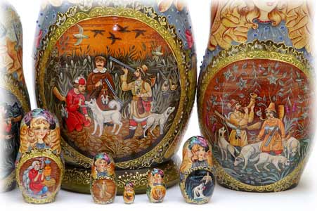Buy Hunters Nesting Doll 10pc./10" -- One-of-a-kind at GoldenCockerel.com