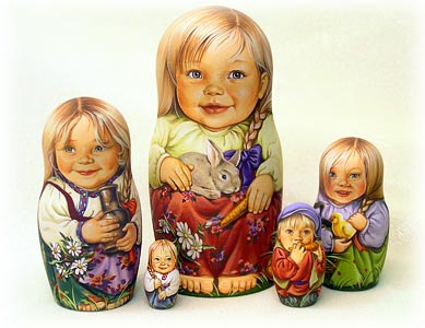 Buy Peasant Children Nesting Doll 5pc./6" -- One-of-a-kind at GoldenCockerel.com