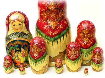 Buy "Pushkin's Ruslan & Lyudmila" Nesting Doll 10pc./11" -- One-of-a-kind at GoldenCockerel.com