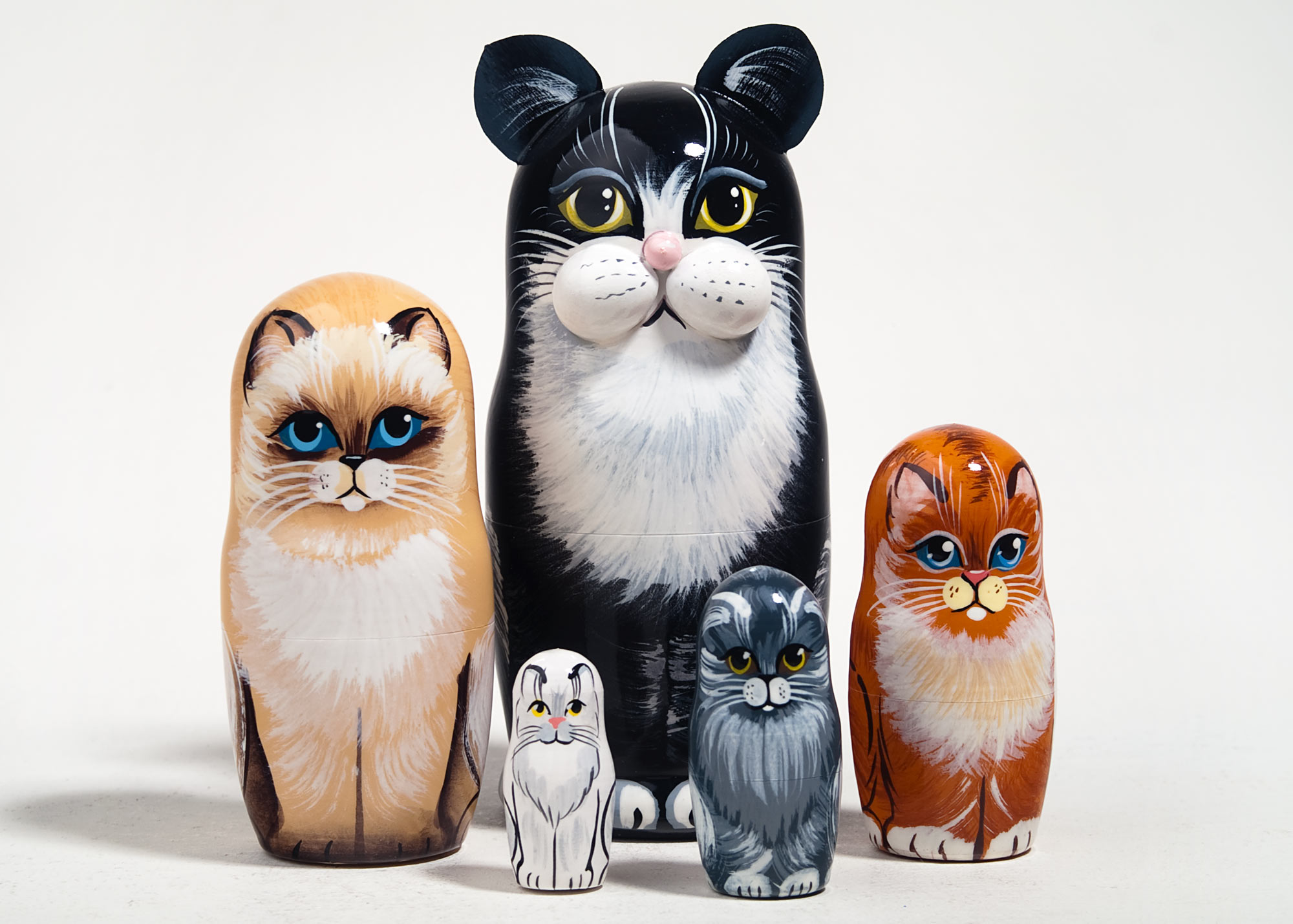Cats Wooden Nesting Animal Pet Doll Russian Handmade Stacking Dolls Gifts 5pc Q 