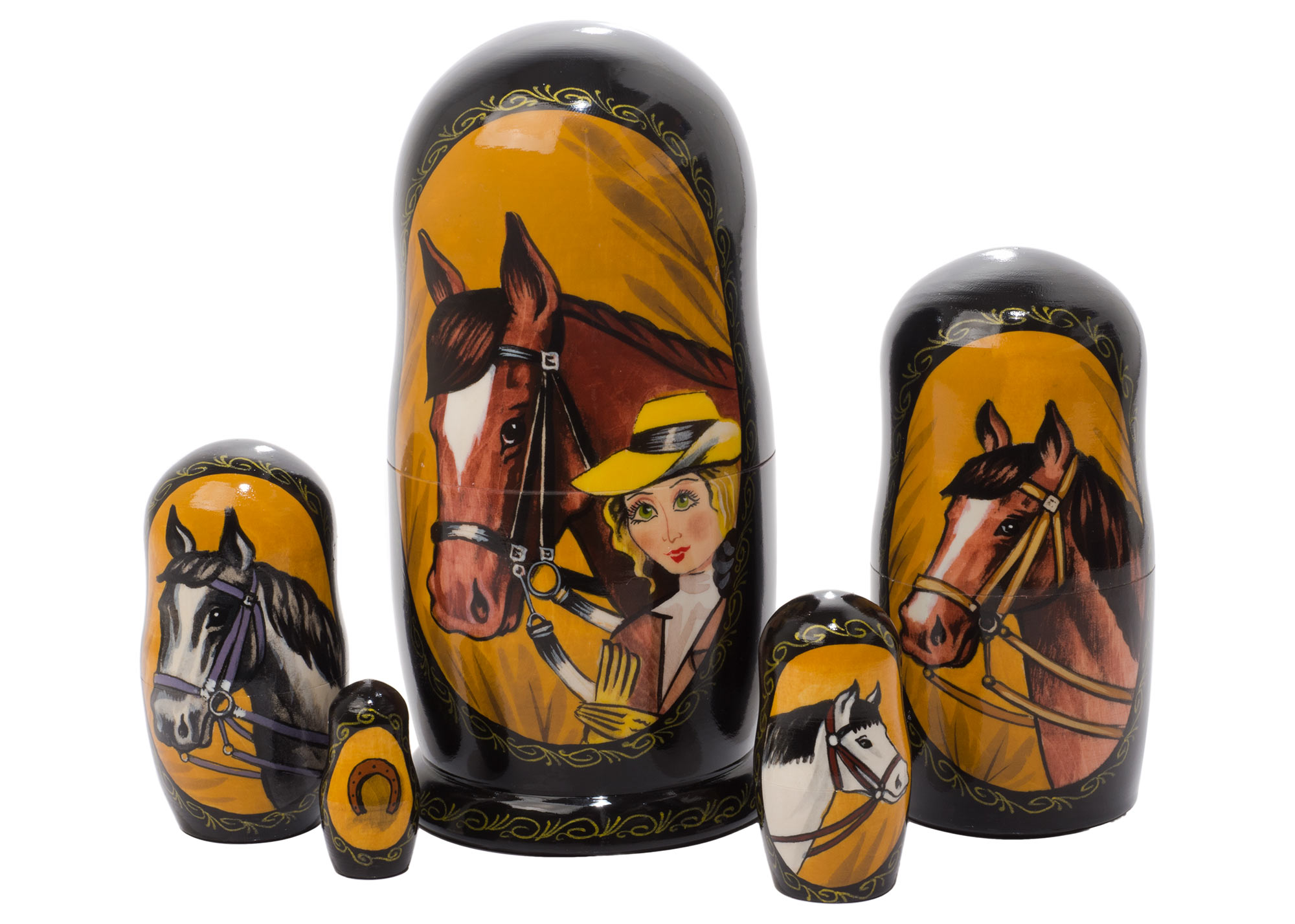 Buy English Horse Nesting Doll 5pc./6"  at GoldenCockerel.com