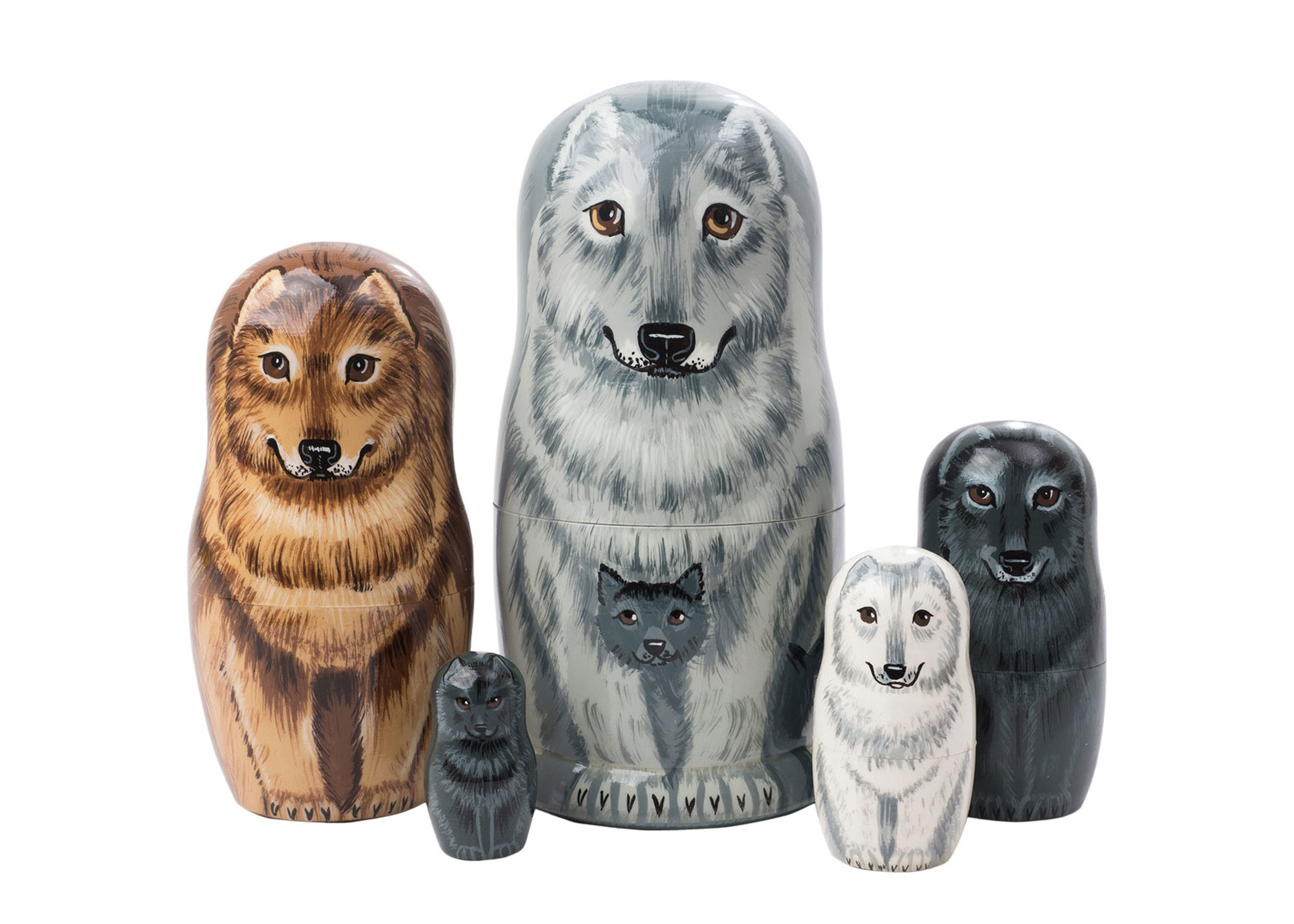 Buy Wolf Portrait Nesting Doll 5pc./6" at GoldenCockerel.com