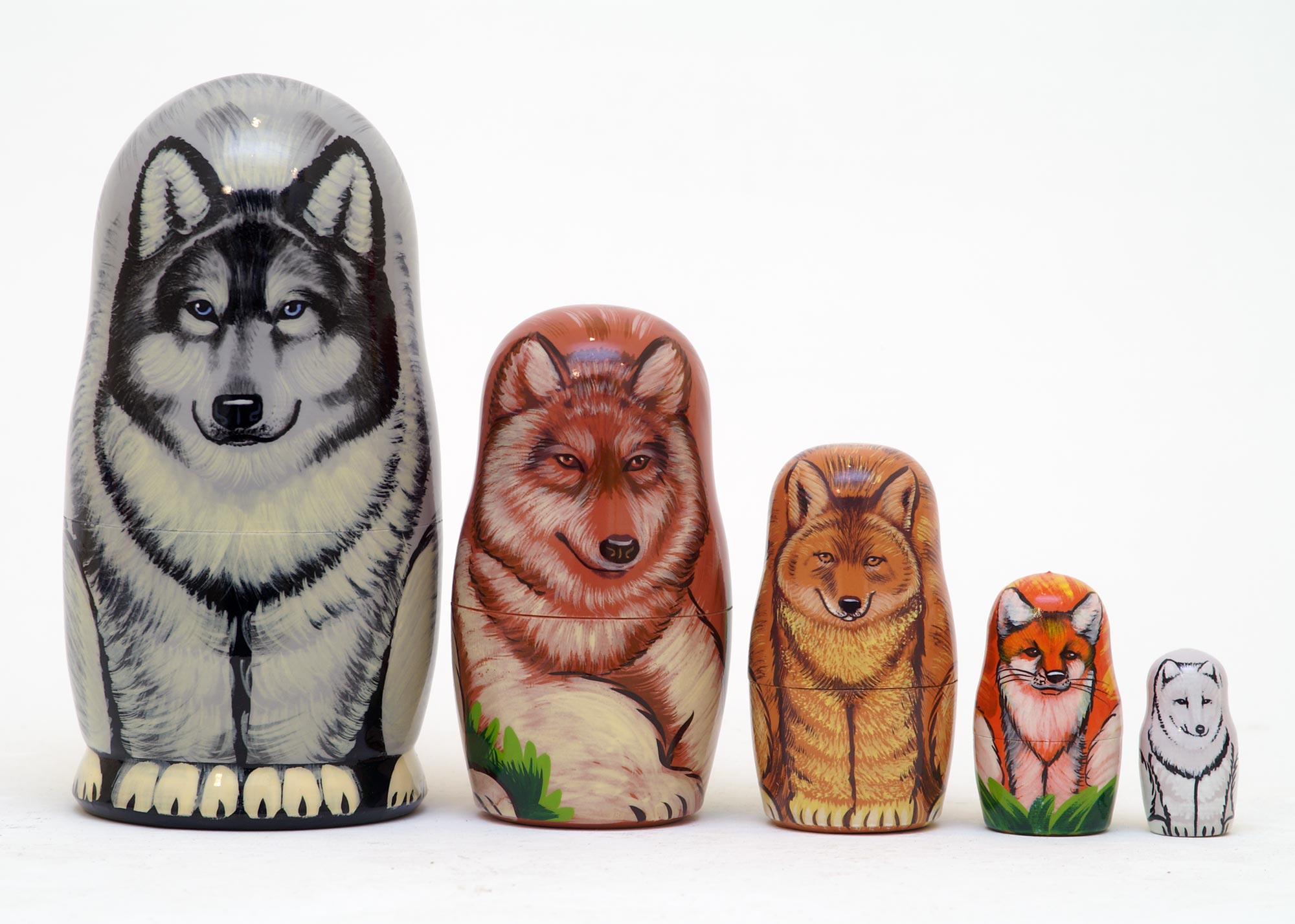 Buy Wolves & Foxes Nesting Doll 5pc./6" at GoldenCockerel.com