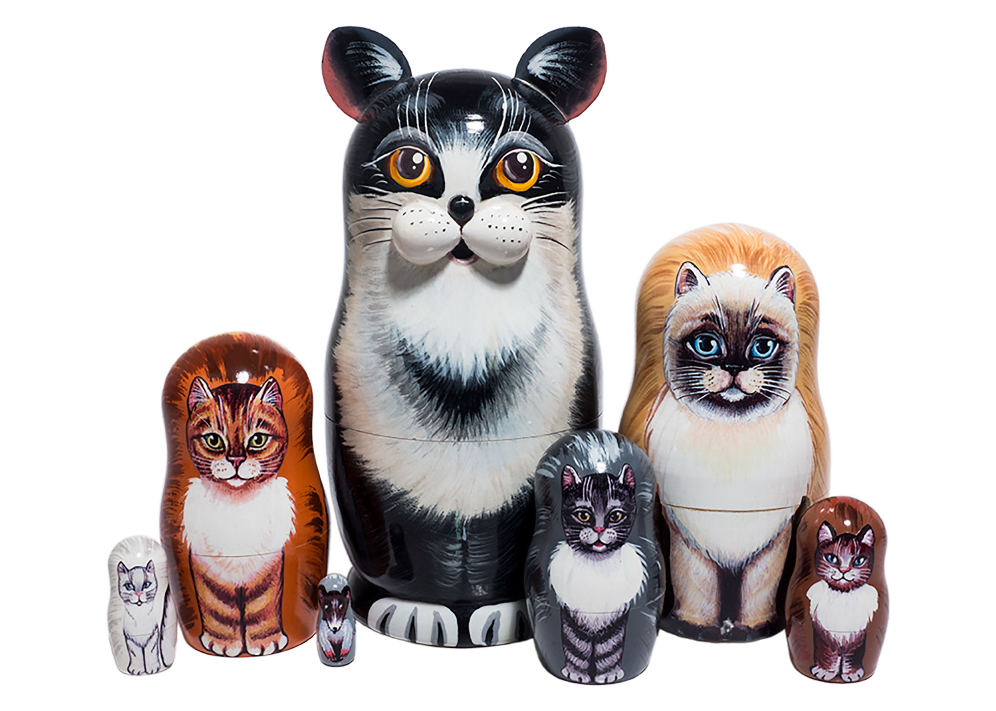 Buy Black & White Cat Nesting Doll 7pc./7" at GoldenCockerel.com