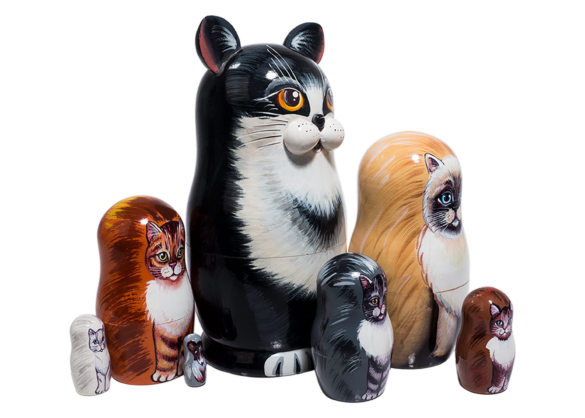 Buy Black & White Cat Nesting Doll 7pc./7" at GoldenCockerel.com