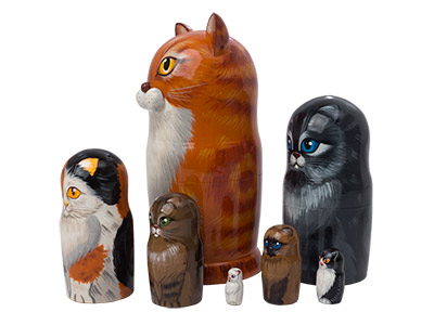 Buy Orange Tabby Cat Nesting Doll 7pc./7" at GoldenCockerel.com