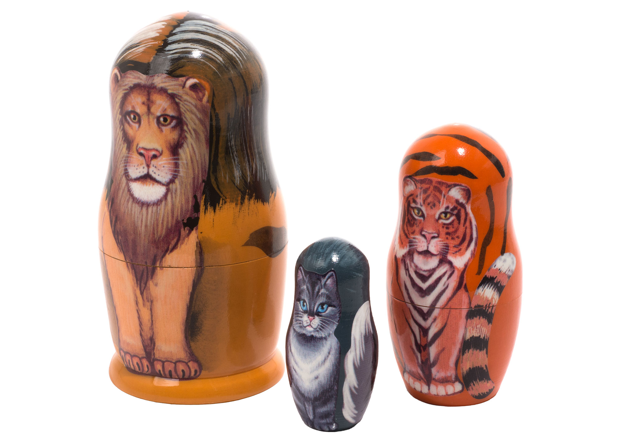 Buy Lion Tiger Kitty Nesting Doll 3pc./3.5" at GoldenCockerel.com