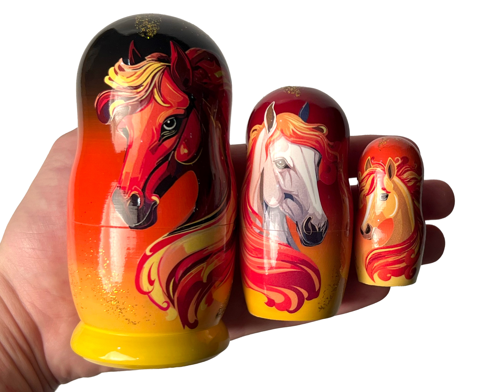 Buy Fire Spirit Horse Nesting Doll 3pc./4" at GoldenCockerel.com