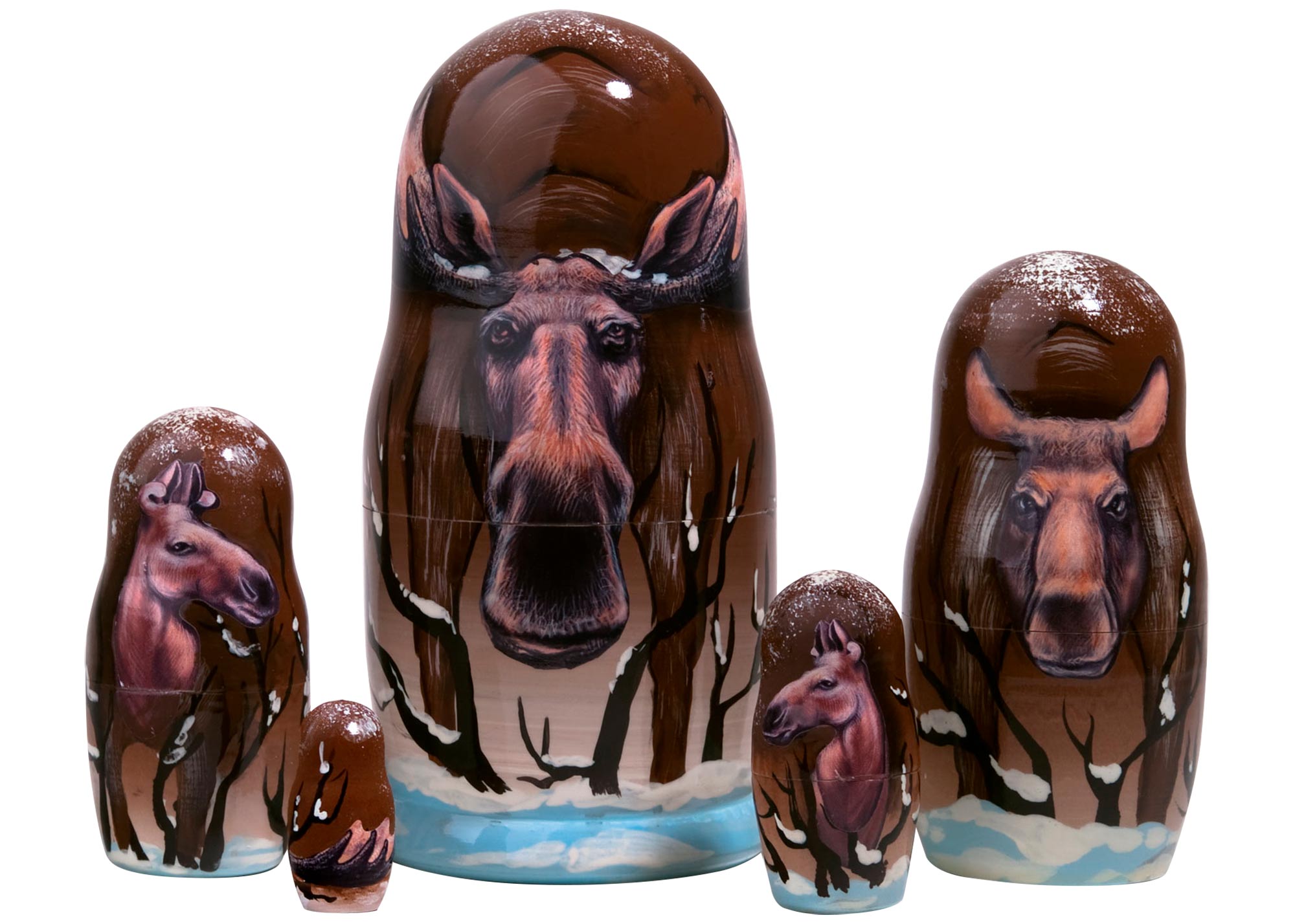 Buy Winter Moose Nesting Doll 5pc. 6" at GoldenCockerel.com